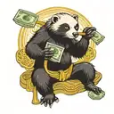 meditating honey badger holds a scale with money on one side and a heart on the other tattoo design idea