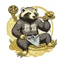 meditating honey badger holds a scale with money on one side and a heart on the other tattoo design idea