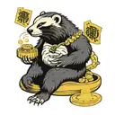 meditating honey badger holds a scale with money on one side and a heart on the other tattoo design idea