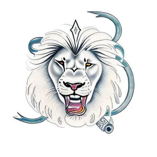 a face of an ox, a lion, an eagle and a man tattoo design idea