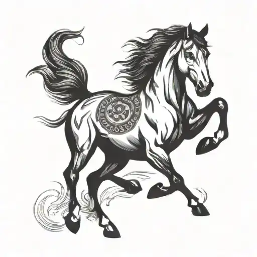 mustang horse running tattoo design idea