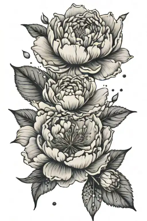 peony and cosmo flowers with small trex half sleeve tattoo design idea