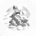 thug on the moon with clouds background  tattoo design idea