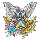 paw print with rainbow and wings spread tattoo design idea