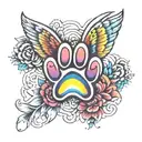 paw print with rainbow and wings spread tattoo design idea