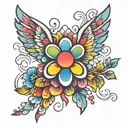 paw print with rainbow and wings spread tattoo design idea
