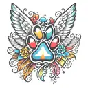 paw print with rainbow and wings spread tattoo design idea