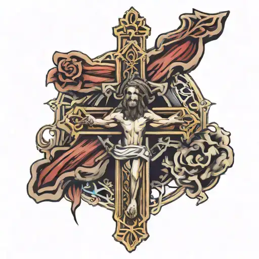Trap style cross of Jesus Christ tattoo design idea