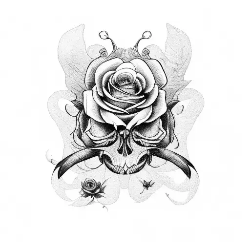Butterfly and rose and skull tattoo design idea
