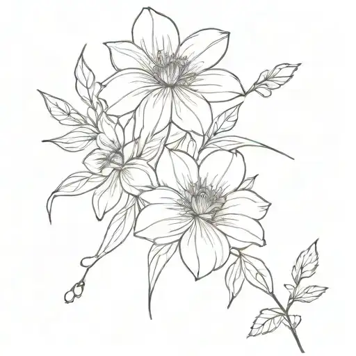 birth flower bouquet fine line March, June, November, December  tattoo design idea