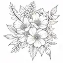 birth flower bouquet fine line March, June, November, December  tattoo design idea