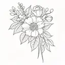 birth flower bouquet fine line March, June, November, December  tattoo design idea