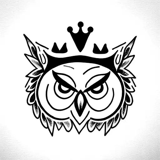 half Owl face with a crown tattoo design idea