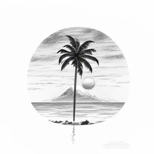 sunset with a palm tree tattoo design idea
