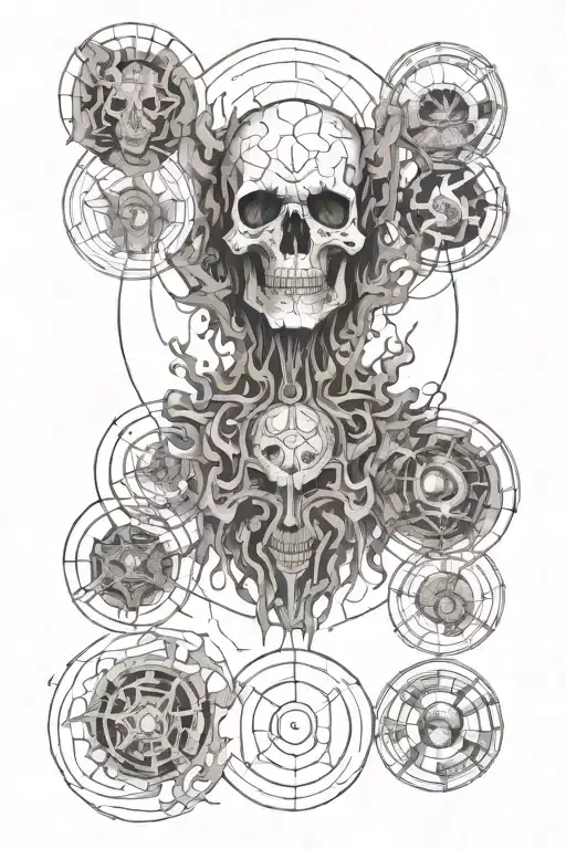 drawing of 9 circles of Hell in linework style and micro realism, with detailed elaboration, with hints of Gothic. tattoo design idea