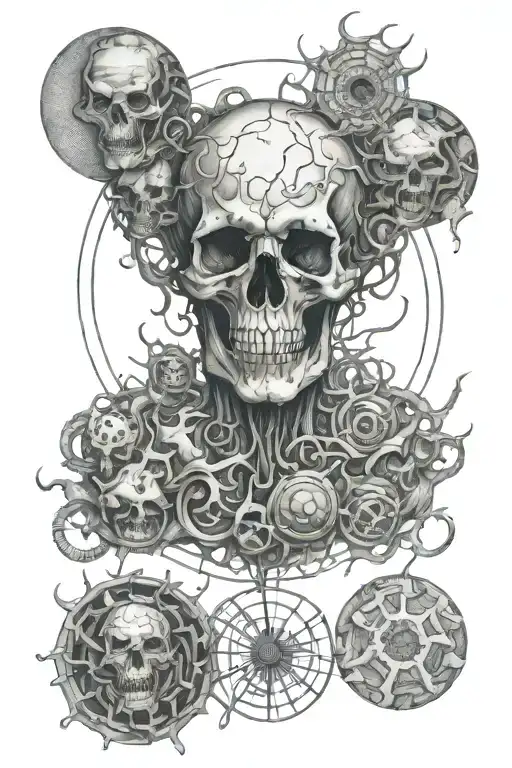drawing of 9 circles of Hell in linework style and micro realism, with detailed elaboration, with hints of Gothic. tattoo design idea