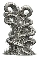 9 circles of Hell on the entire back in the form of a funnel in the style of graphics and linework tattoo design idea