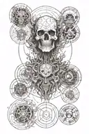 drawing of 9 circles of Hell in linework style and micro realism, with detailed elaboration, with hints of Gothic. tattoo design idea