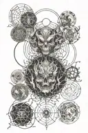 drawing of 9 circles of Hell in linework style and micro realism, with detailed elaboration, with hints of Gothic. tattoo design idea