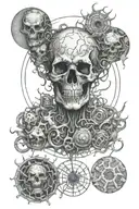 drawing of 9 circles of Hell in linework style and micro realism, with detailed elaboration, with hints of Gothic. tattoo design idea