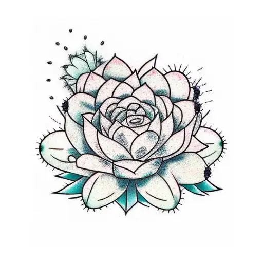 Cactus with a flower, End of Dawn, hope tattoo design idea