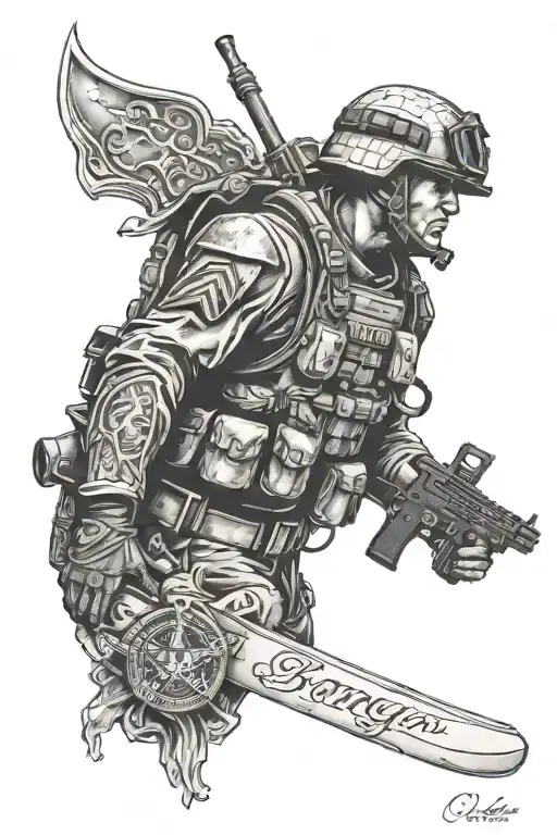 army Ranger scroll across the top memorial  tattoo design idea