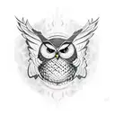 owl, mage, wizard, wizard staff  tattoo design idea