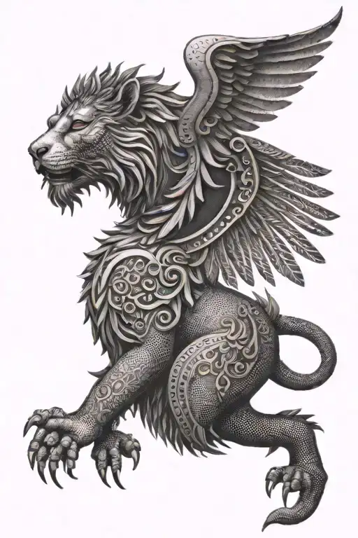 ishtar winged lion shishi shield tattoo design idea