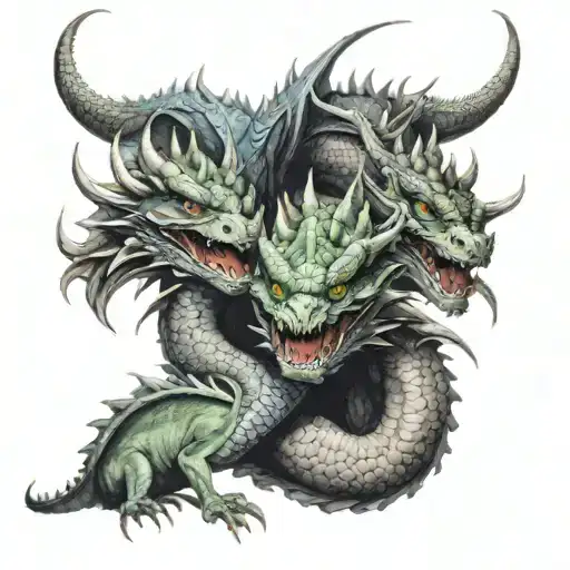 a three headed dragon swallowing a star wars tattoo design idea