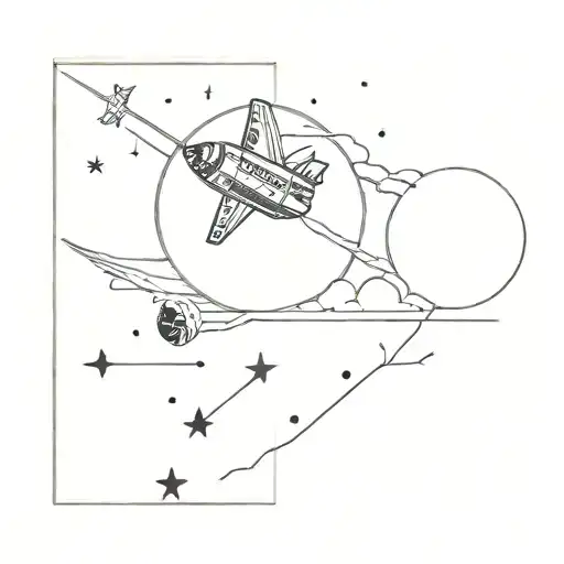Moon with a space shuttle flying towards tattoo design idea