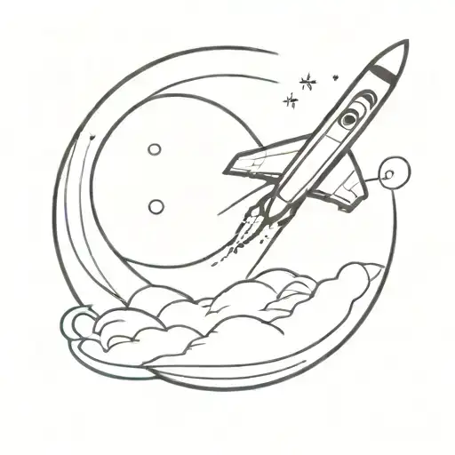 Moon with infinity symbol around it and a space shuttle tattoo design idea