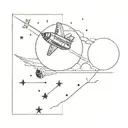 Moon with a space shuttle flying towards tattoo design idea