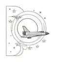 Moon with a space shuttle flying towards tattoo design idea