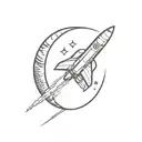 Moon with a space shuttle flying towards tattoo design idea