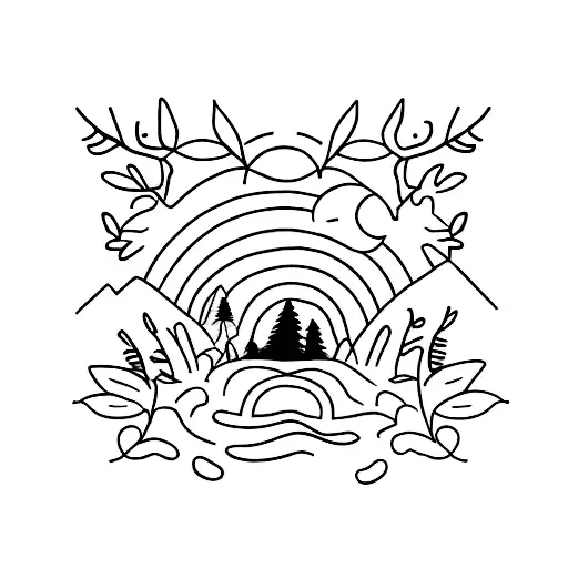 A minimalist tattoo of a silhouette of a trail runner running through a forest at night tattoo design idea