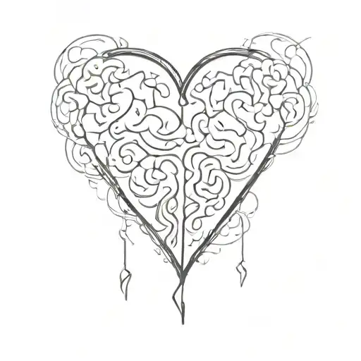 A half heart and half brain line tattoo with the word "Balance" written vertically  tattoo design idea