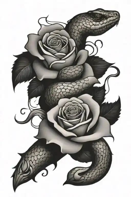 snake and rose tattoo design idea