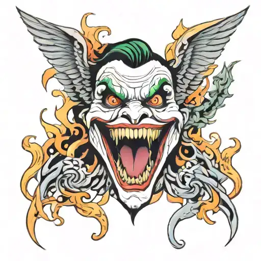 joker smile and Phoenix rising from flames tattoo design idea