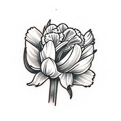 three flower bouquet of daffodil, gysophlia and a tulip tattoo design idea