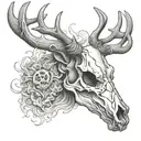 deer skull with smoke for throat tattoo design idea