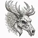 deer skull with smoke for throat tattoo design idea