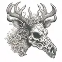 deer skull with smoke for throat tattoo design idea