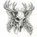 deer skull with smoke for throat tattoo design idea