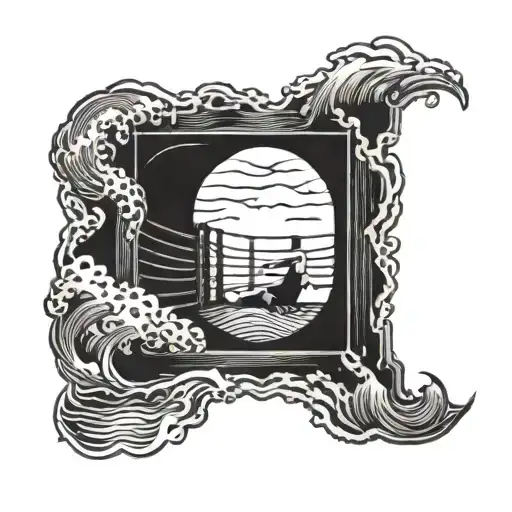 A wrestling ring surrounded by ocean waves tattoo design idea