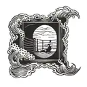 A wrestling ring surrounded by ocean waves tattoo design idea