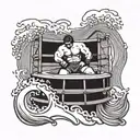 A wrestling ring surrounded by ocean waves tattoo design idea