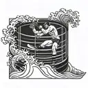 A wrestling ring surrounded by ocean waves tattoo design idea