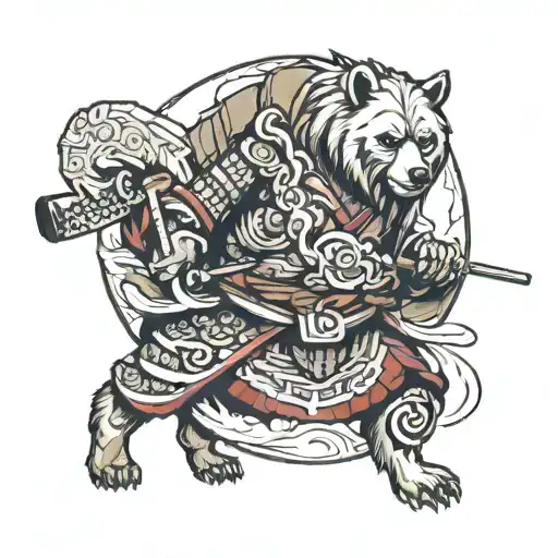 samurai and grizzly bear tattoo design idea