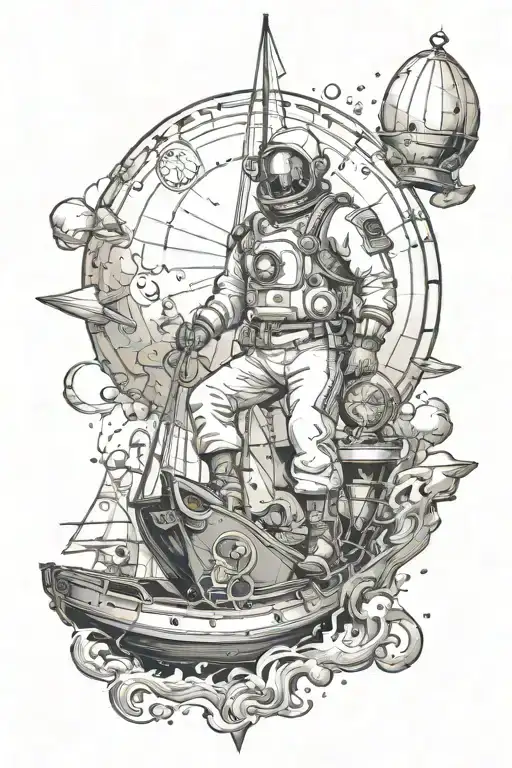 seaman sailing on a space tattoo design idea
