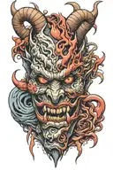 split oni mask tattoo design idea